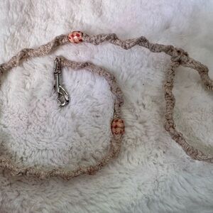 Handcrafted Hemp Dog Leash with Beige and Red-Orange Beads—Short-29 inches